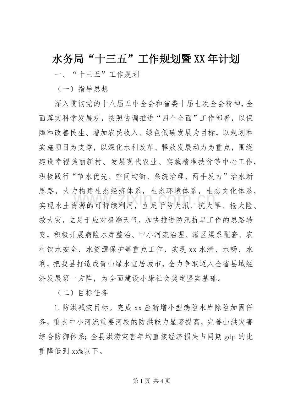 水务局“十三五”工作规划暨XX年计划.docx_第1页