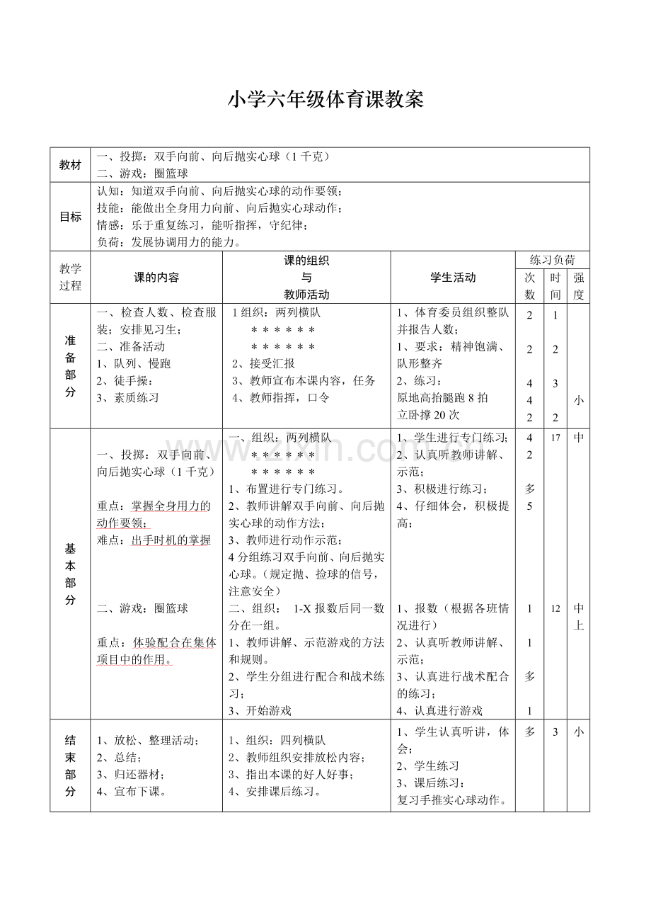 六年级体育教学教案.doc_第1页