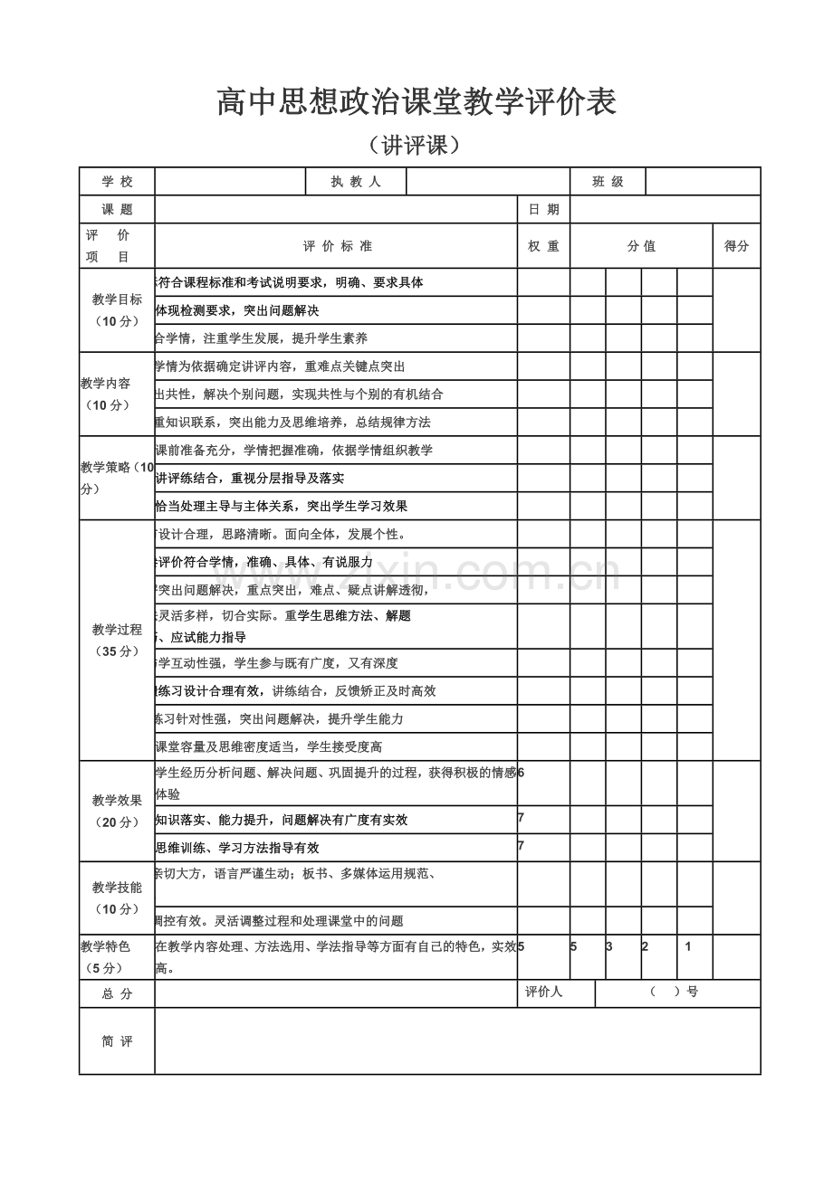 高中思想政治课堂教学评价表.doc_第2页