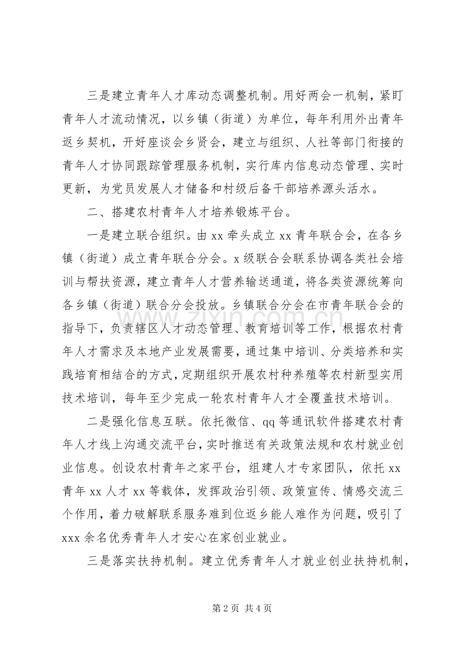 强化村级后备力量建设青年人才座谈会讲话.docx_第2页