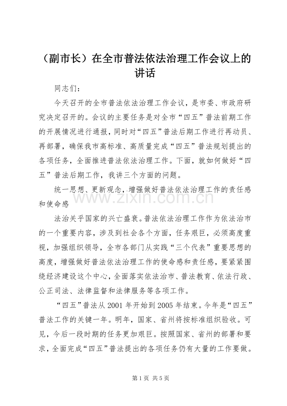 （副市长）在全市普法依法治理工作会议上的讲话发言.docx_第1页