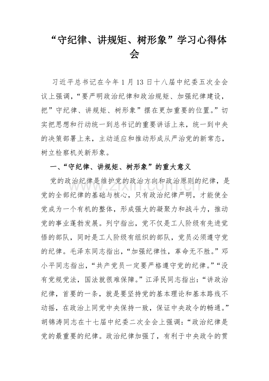 “守纪律、讲规矩、树形象”学习心得体会.doc_第1页