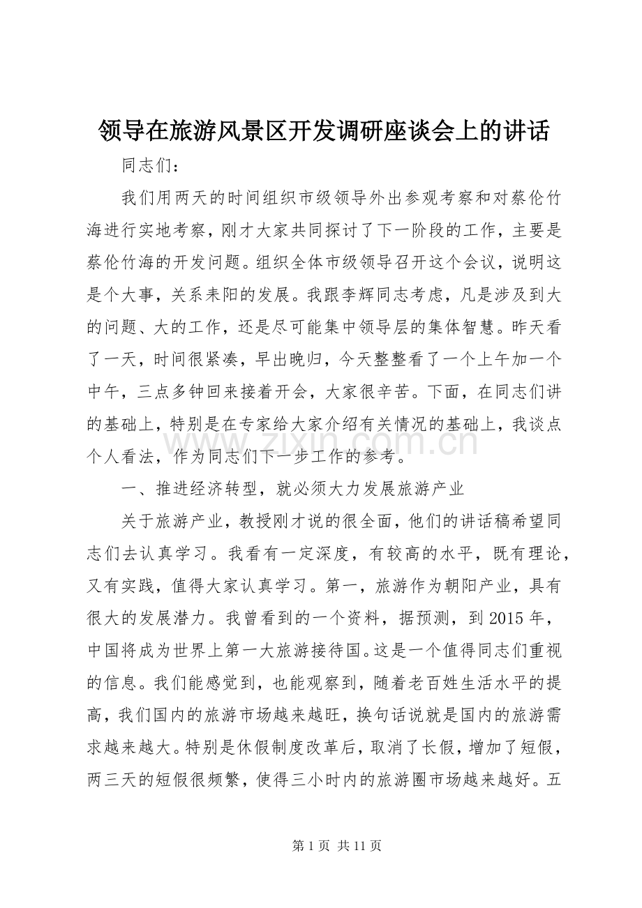 领导在旅游风景区开发调研座谈会上的讲话发言.docx_第1页