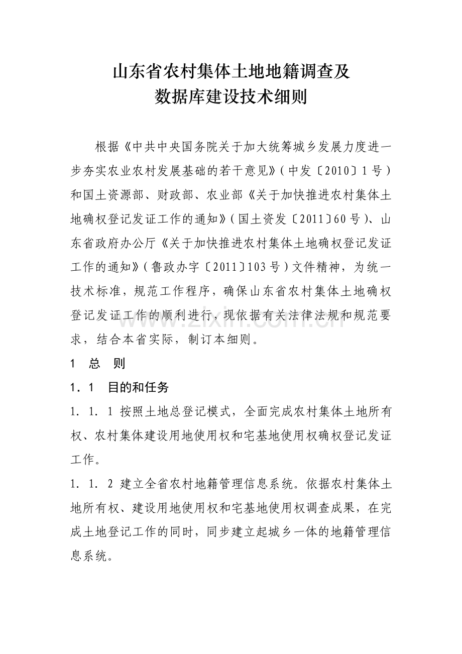 山东省农村集体土地地籍调查及数据库建设技术细则.doc_第1页