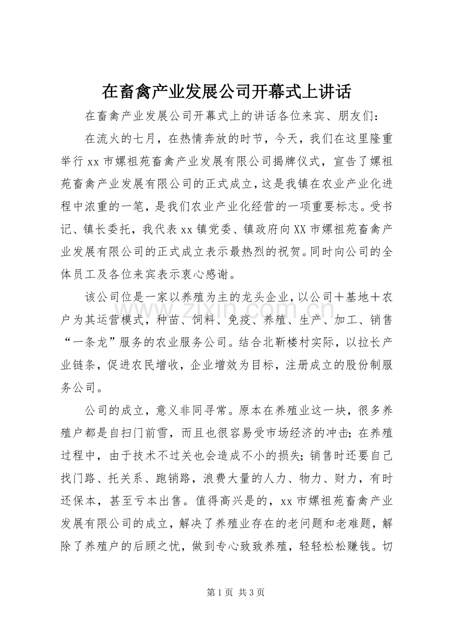 在畜禽产业发展公司开幕式上讲话发言.docx_第1页