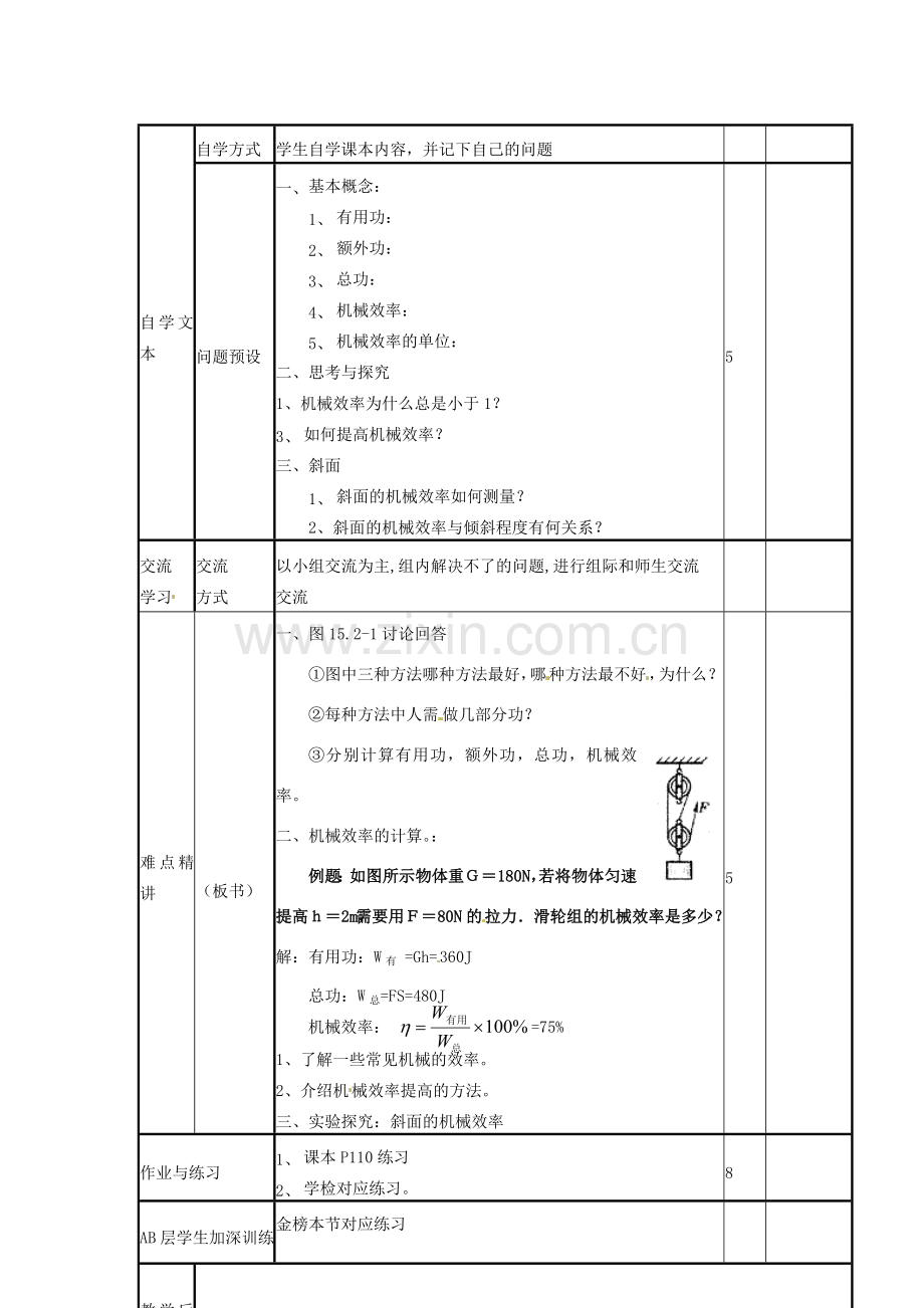 山东省滨州市邹平实验中学九年级物理下册《15.2 机械效率》教案 鲁教版.doc_第2页