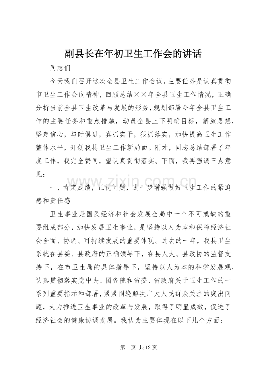 副县长在年初卫生工作会的讲话发言.docx_第1页