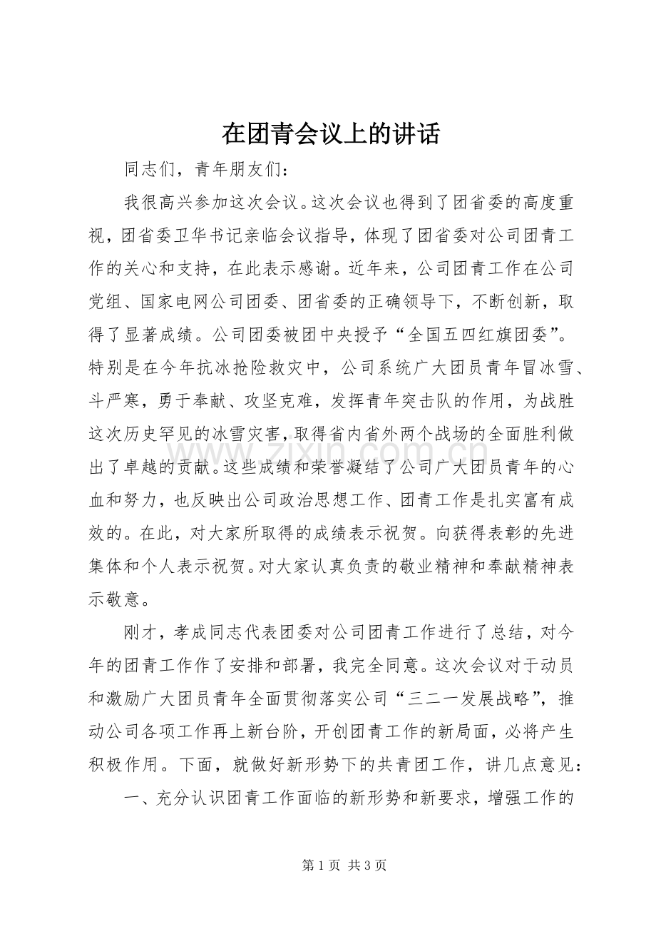 在团青会议上的讲话发言.docx_第1页