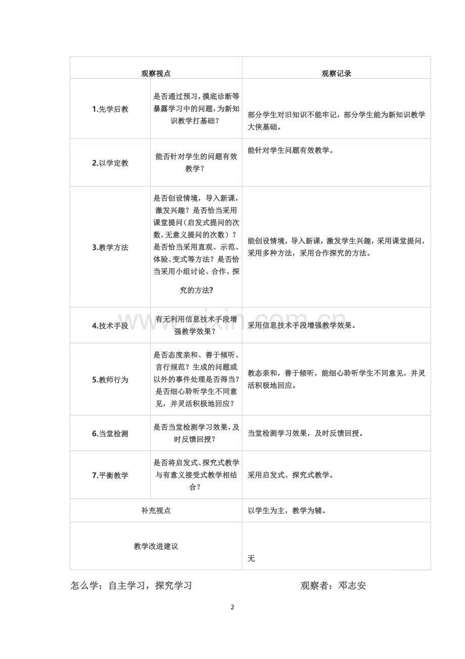 课堂观察记录表邓志安.doc_第2页