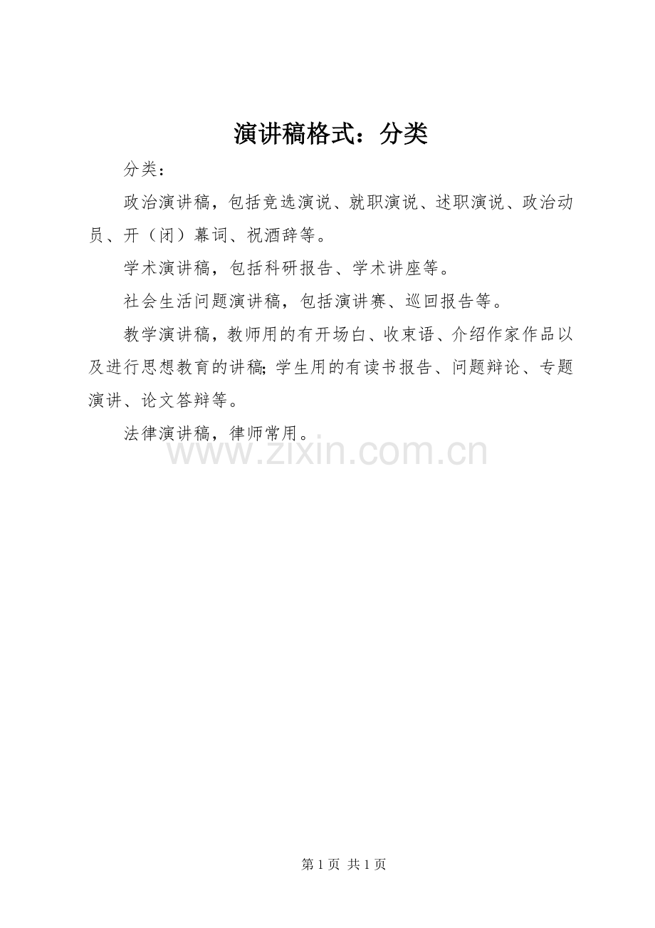 演讲稿范文格式：分类.docx_第1页