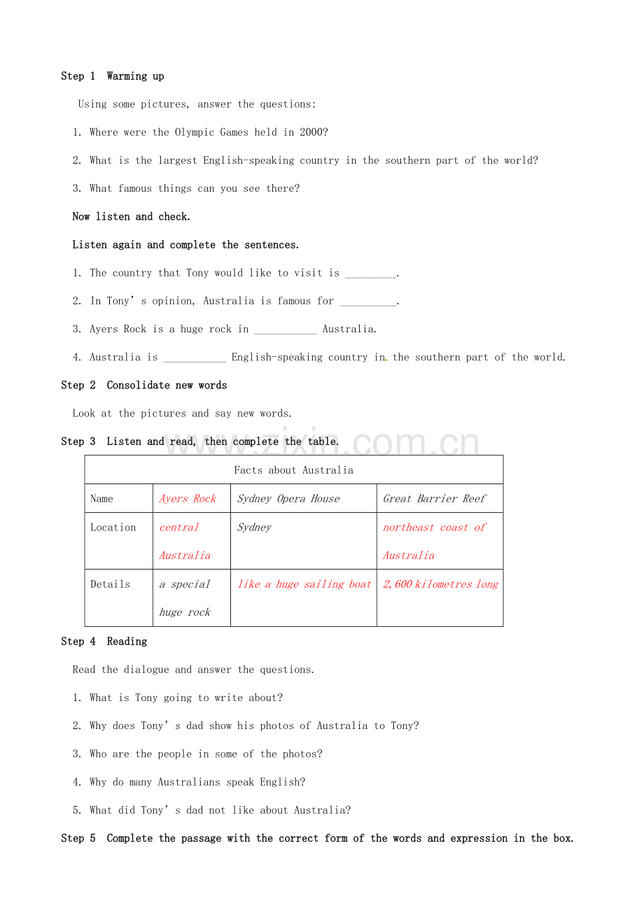 九年级英语上册 Module 10 Australia教案 （新版）外研版-（新版）外研版初中九年级上册英语教案.doc_第2页