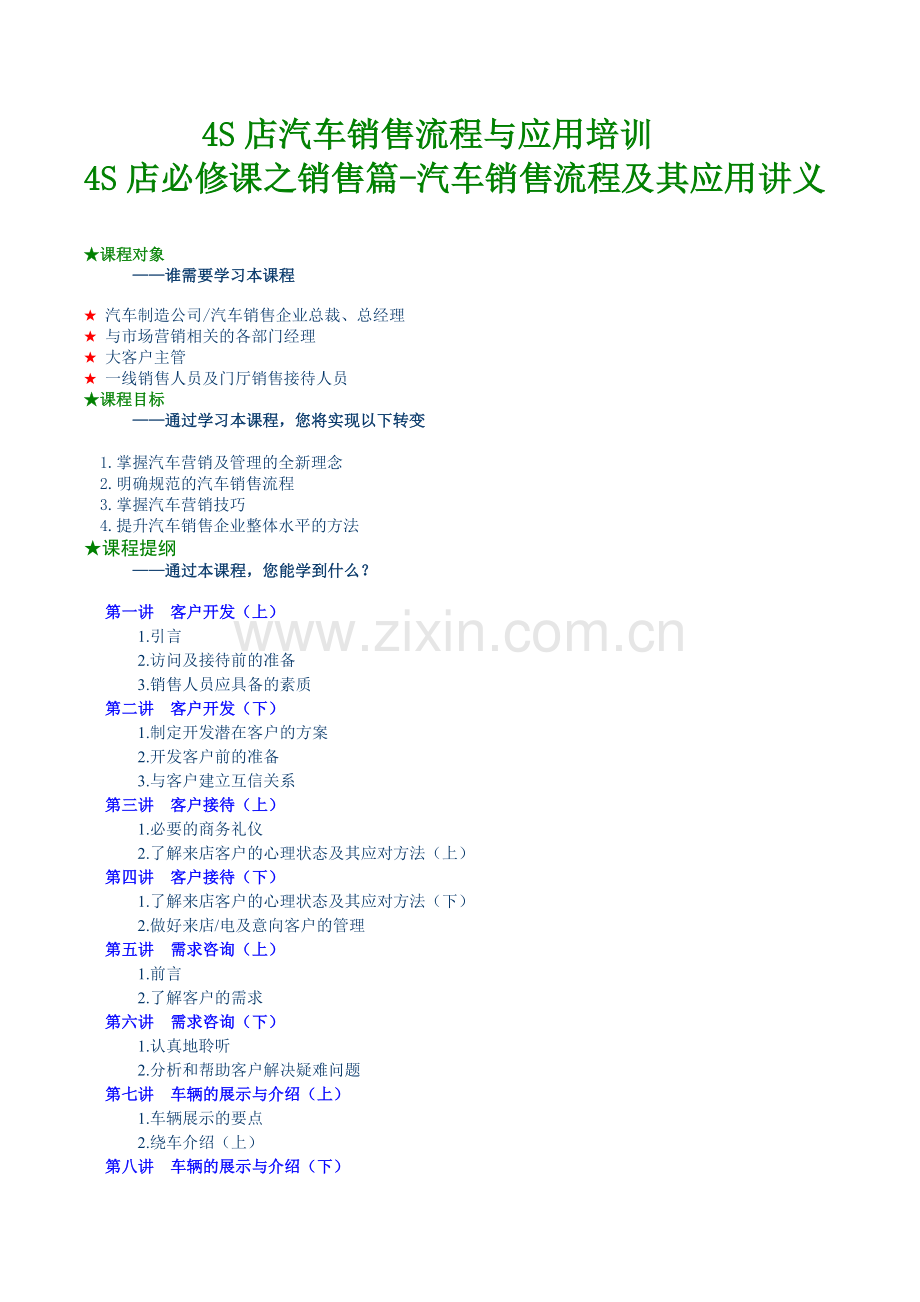 乐山市中考满分作文-4S店汽车销售流程与应用培训.doc_第1页
