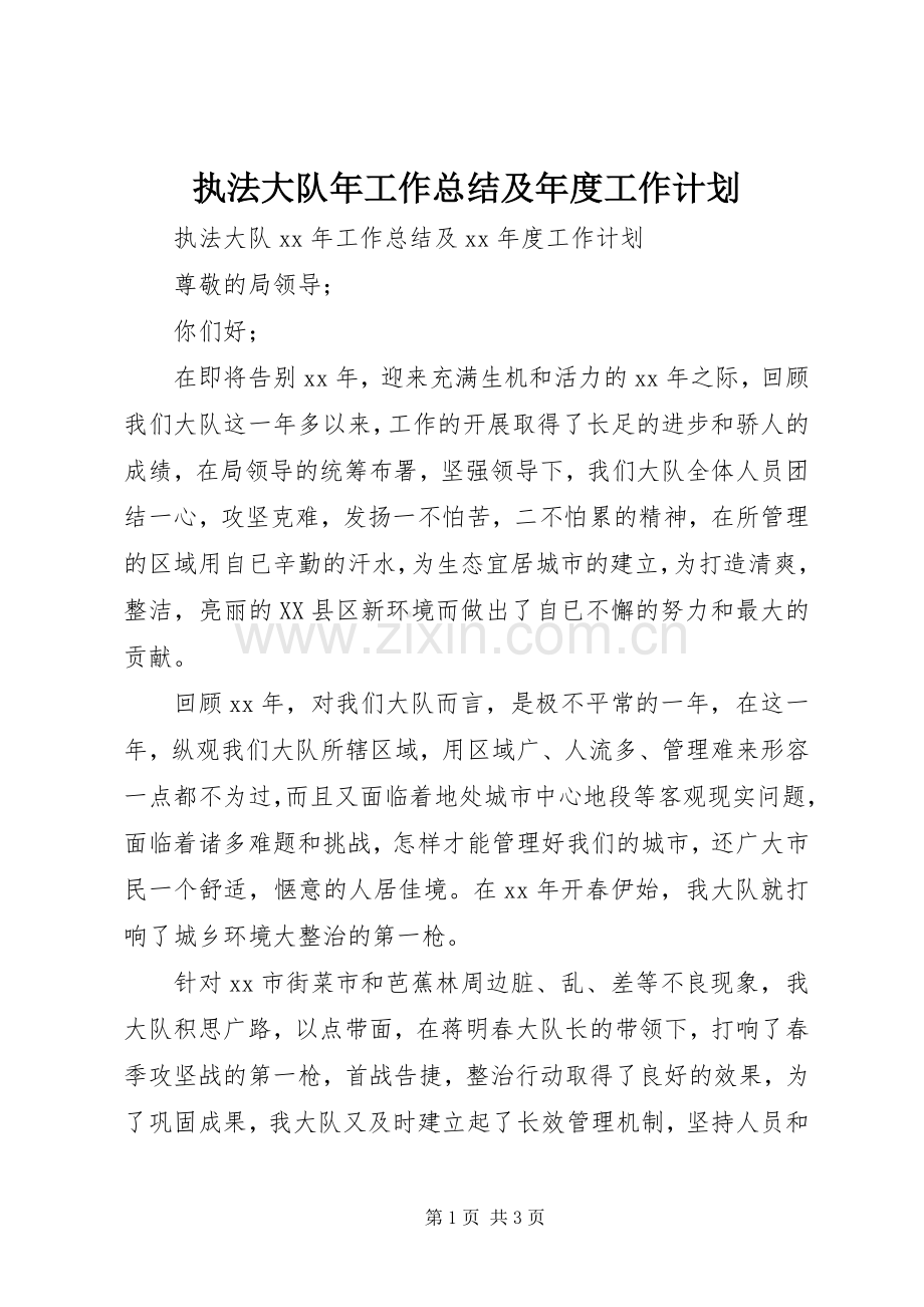 执法大队年工作总结及年度工作计划.docx_第1页