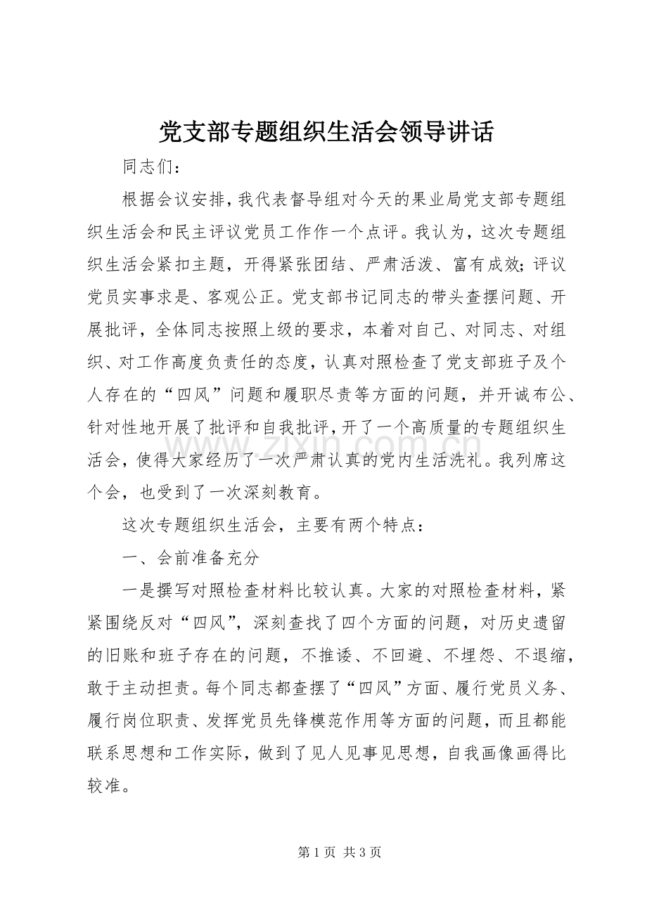党支部专题组织生活会领导讲话发言.docx_第1页