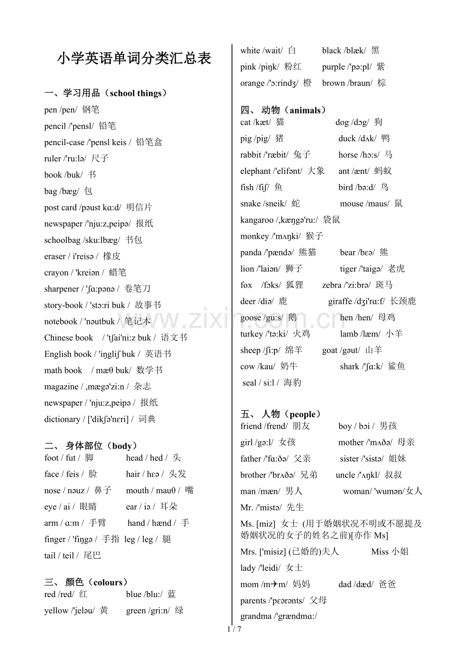 人教版小学英语单词分类汇总(带音标).doc_第1页