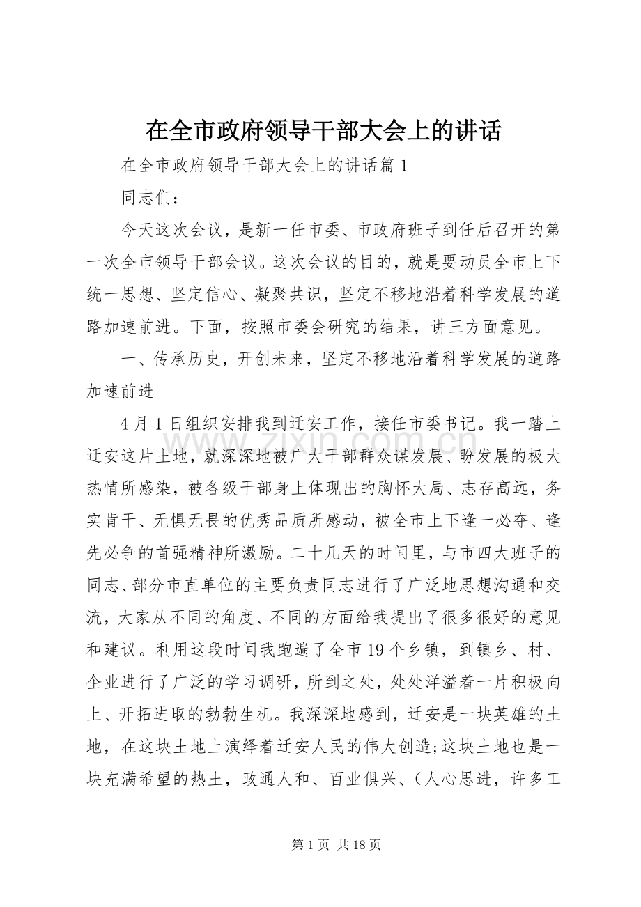 在全市政府领导干部大会上的讲话发言.docx_第1页