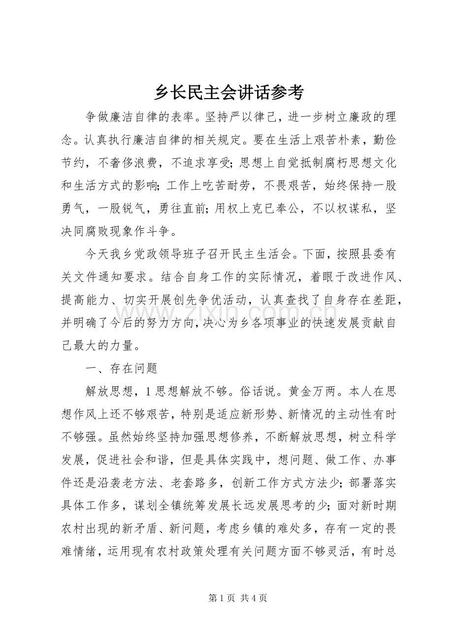 乡长民主会讲话发言参考.docx_第1页