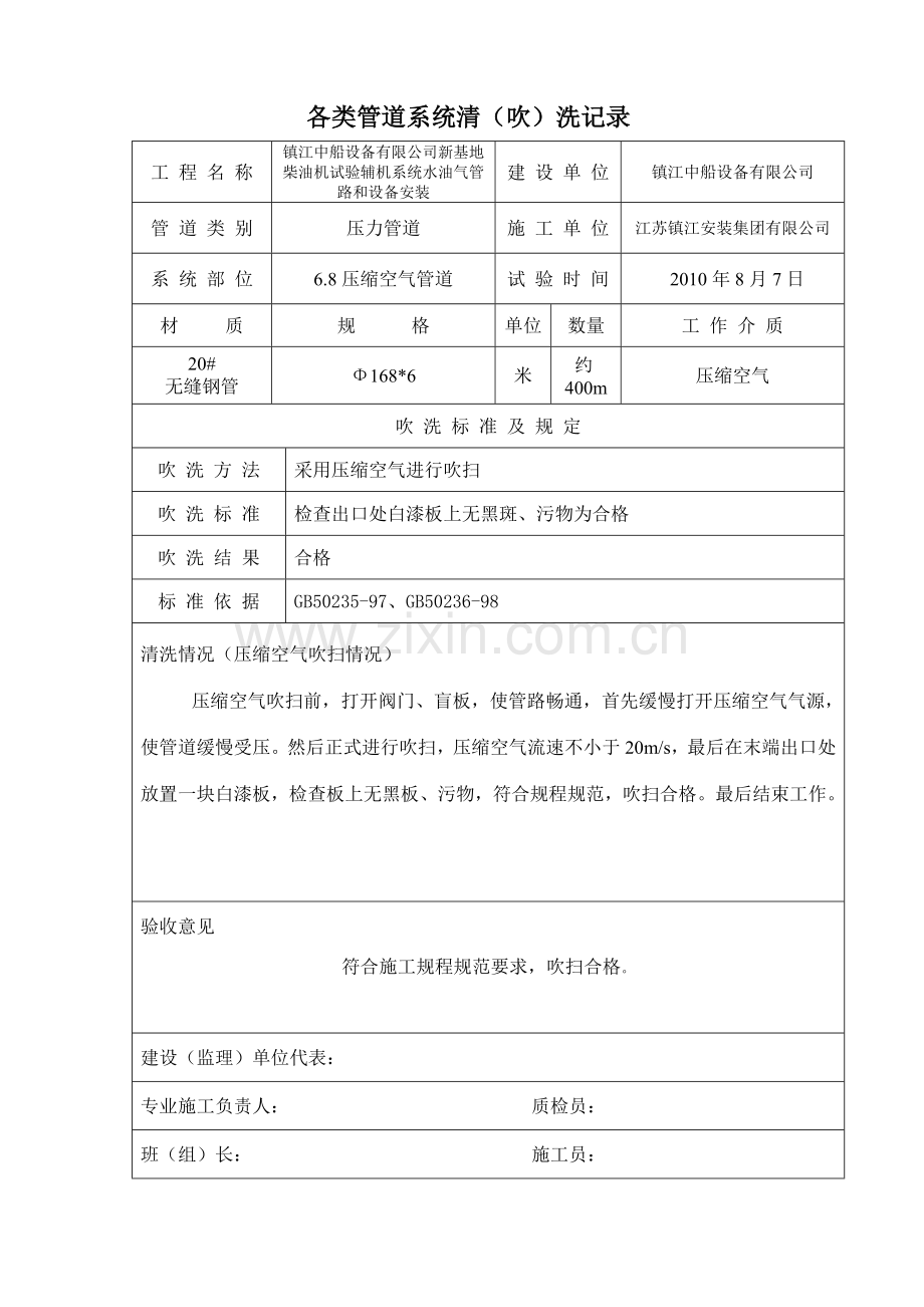 各类管道系统清(吹)洗记录.doc_第1页