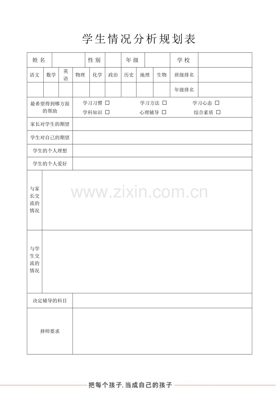 学生学习情况分析表(机构).doc_第1页