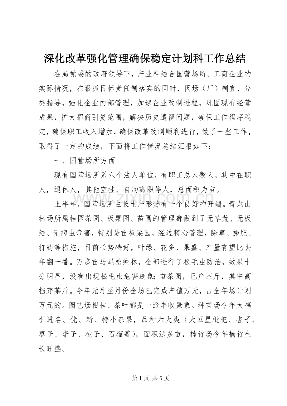 深化改革强化管理确保稳定计划科工作总结(2).docx_第1页