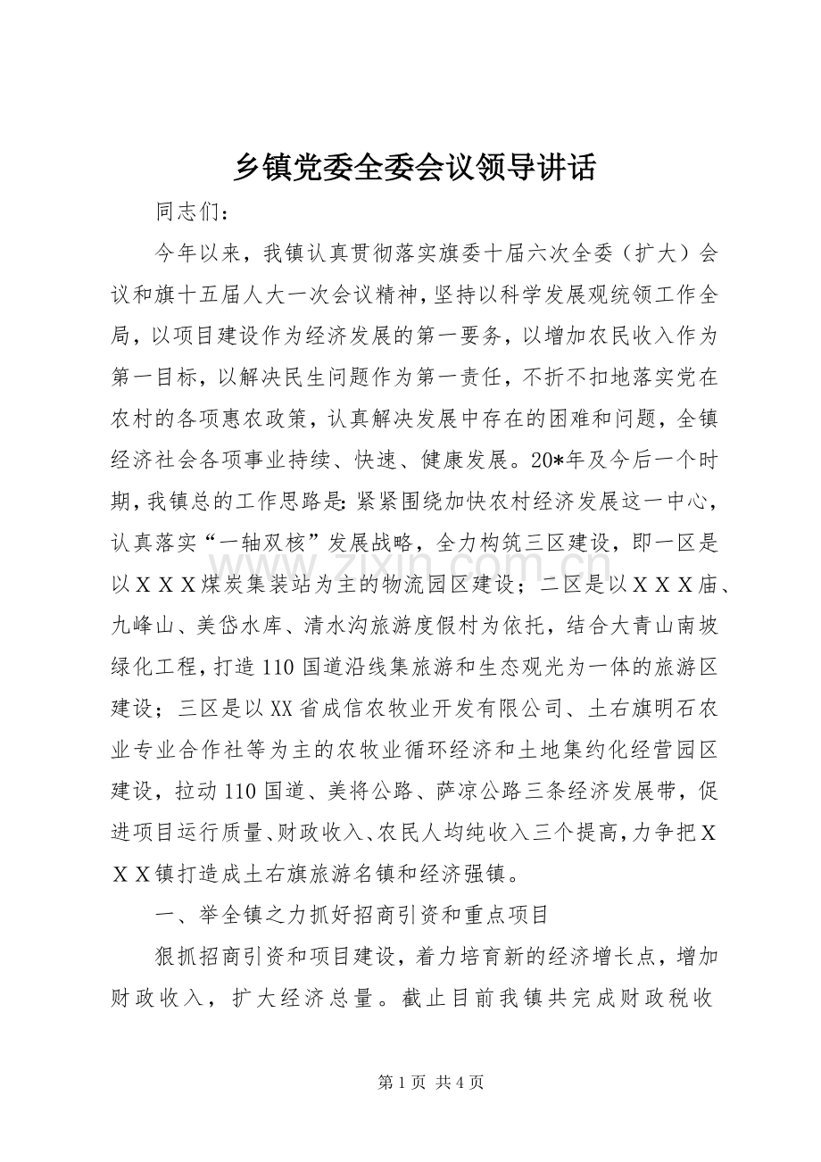 乡镇党委全委会议领导讲话发言.docx_第1页