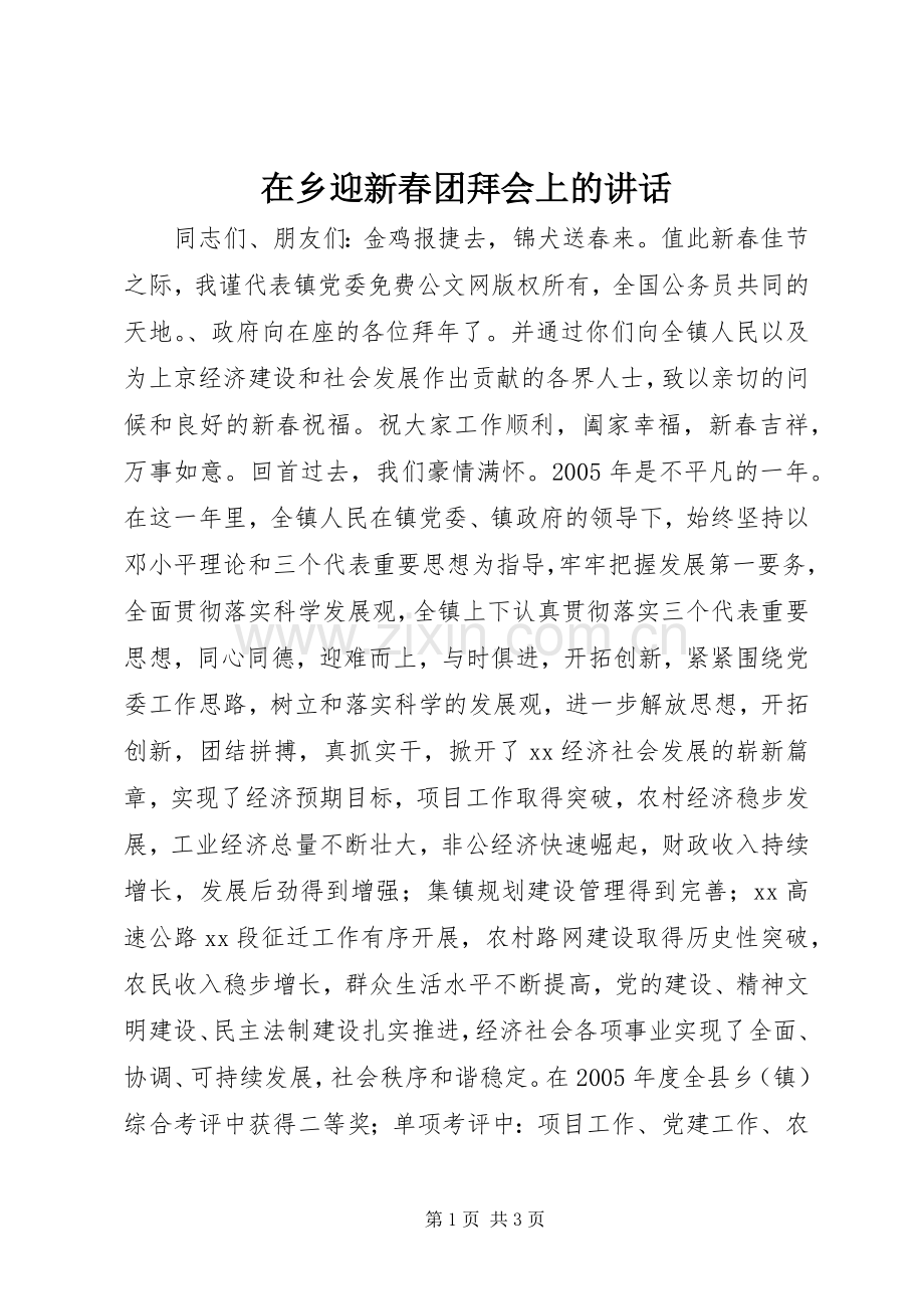 在乡迎新春团拜会上的讲话发言.docx_第1页