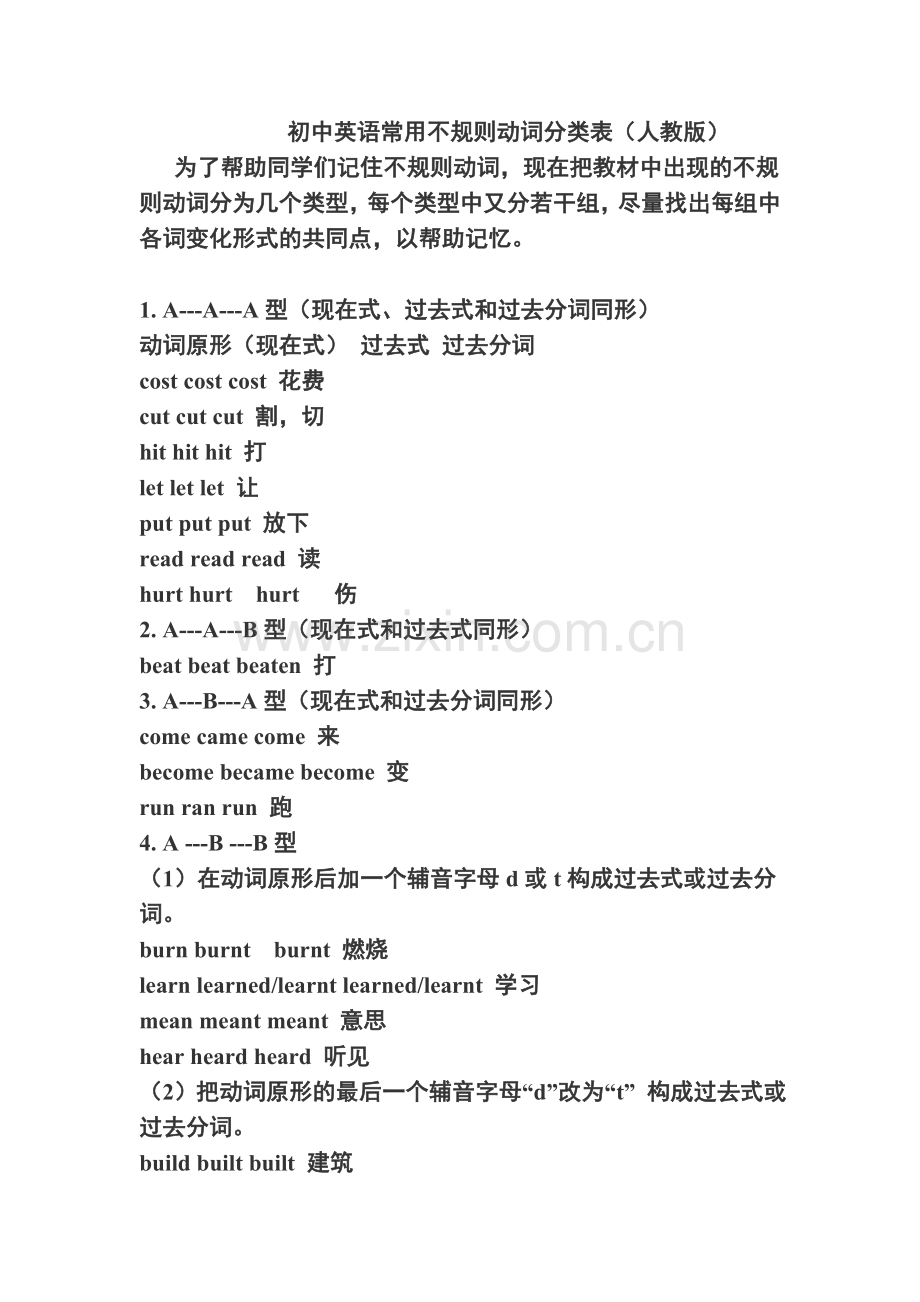 初中英语常用不规则动词分类.doc_第1页