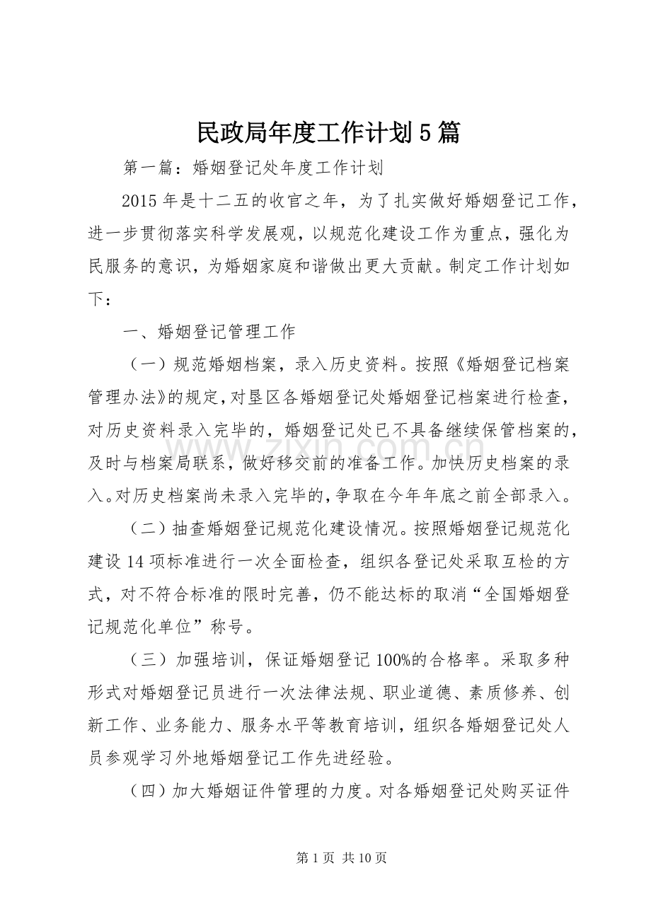 民政局年度工作计划5篇.docx_第1页
