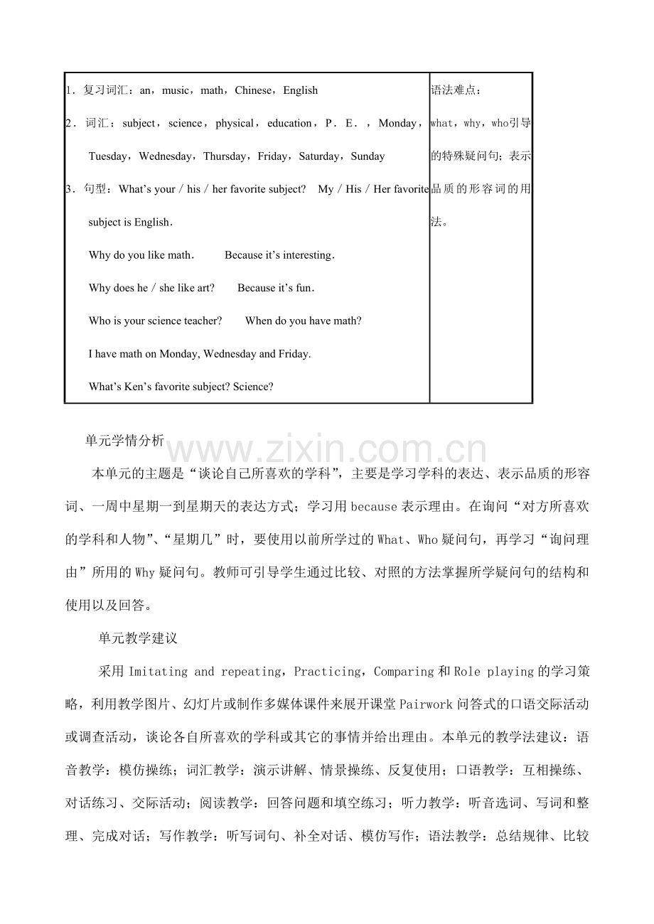 七年级英语Unit 12 My favorite subject is science.教案人教版.doc_第2页