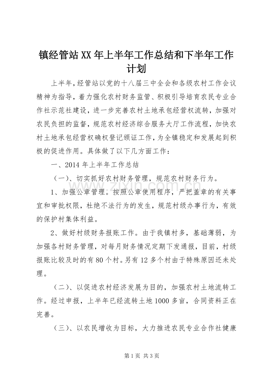 镇经管站XX年上半年工作总结和下半年工作计划.docx_第1页