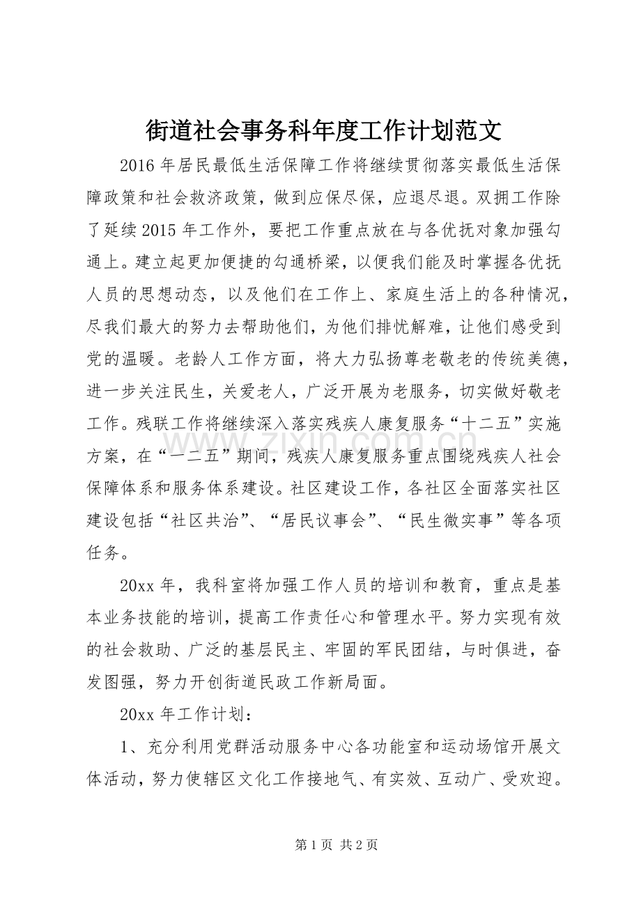 街道社会事务科年度工作计划范文.docx_第1页