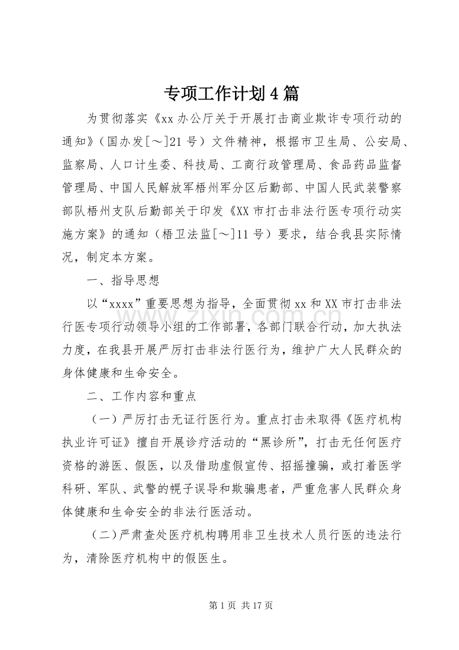 专项工作计划4篇.docx_第1页