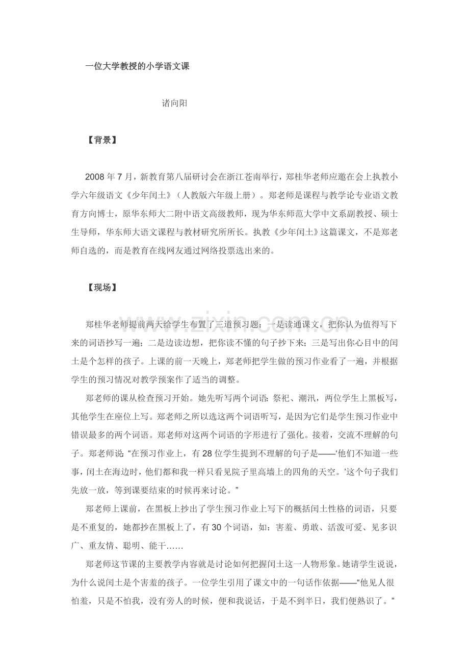 一位大学教授的小学语文课(郑桂华老师的少年闰土及点评).doc_第1页
