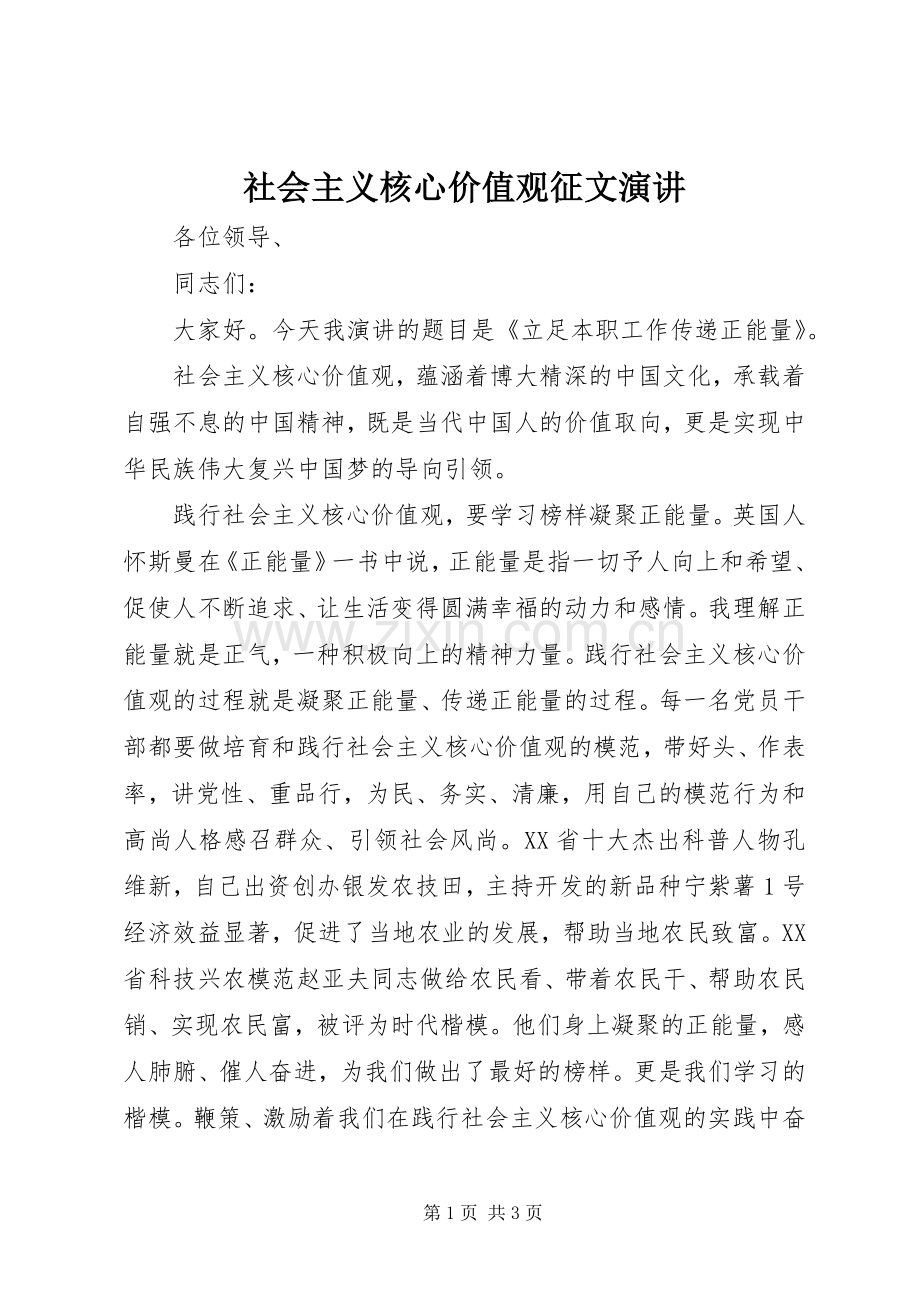 社会主义核心价值观征文演讲稿.docx_第1页
