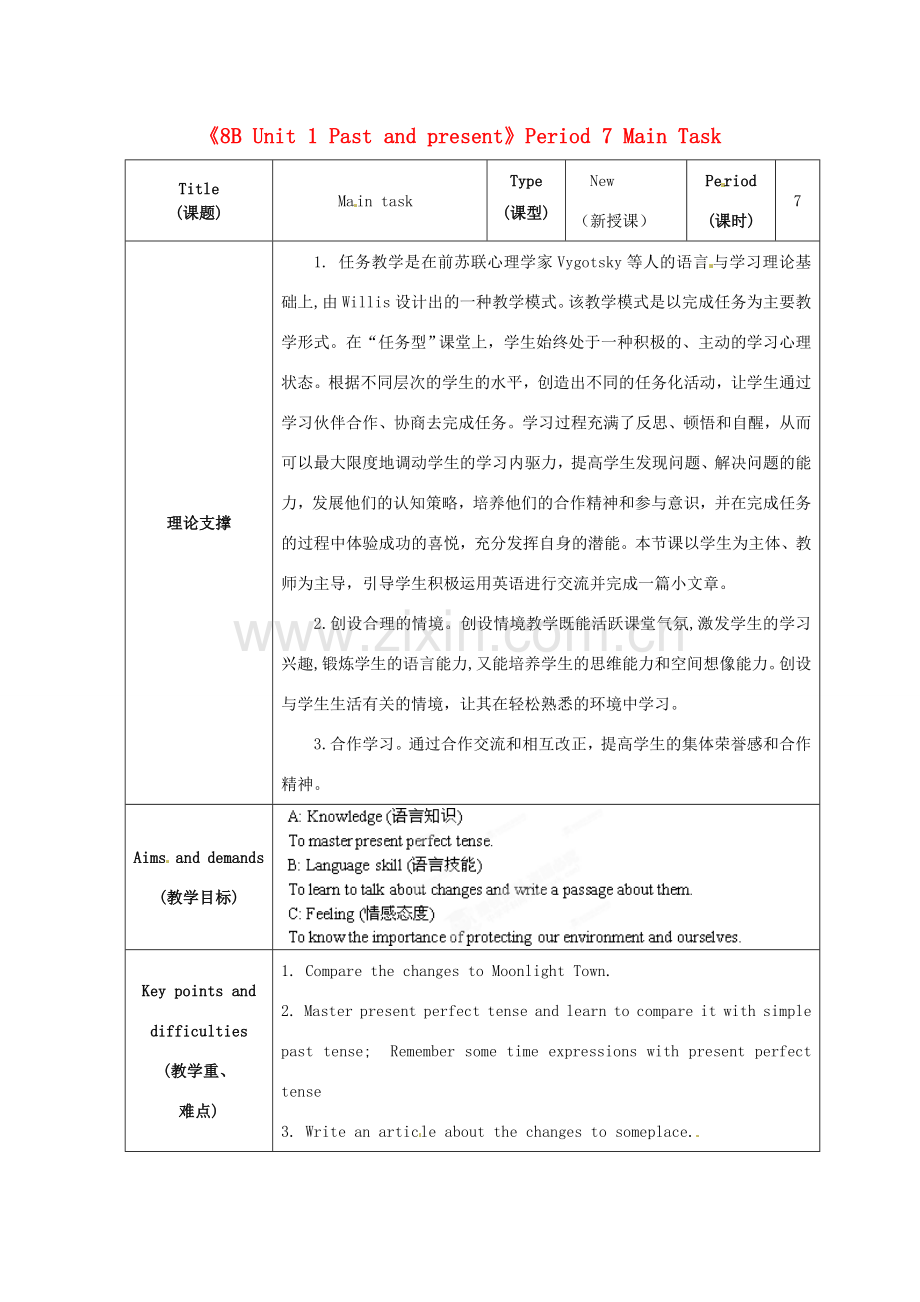 江苏省海安县大公初级中学八年级英语下册《8B Unit 1 Past and present》Period 7 Main Task教案 牛津版.doc_第1页