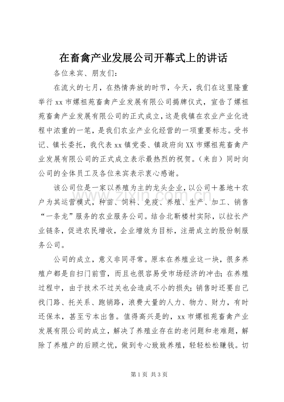 在畜禽产业发展公司开幕式上的讲话发言.docx_第1页