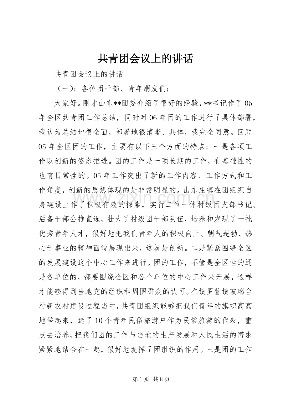 共青团会议上的讲话发言.docx_第1页