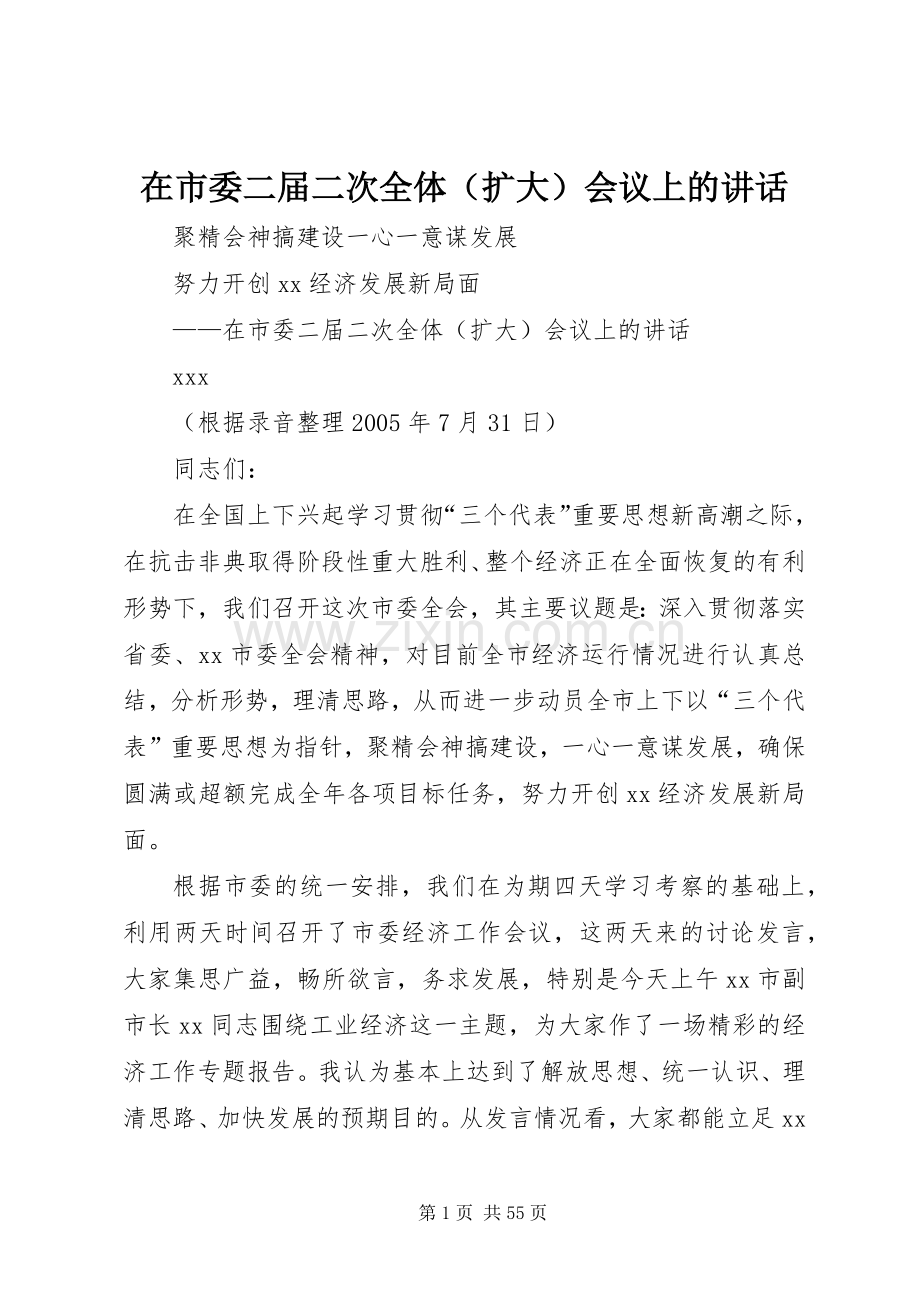 在市委二届二次全体（扩大）会议上的讲话发言.docx_第1页
