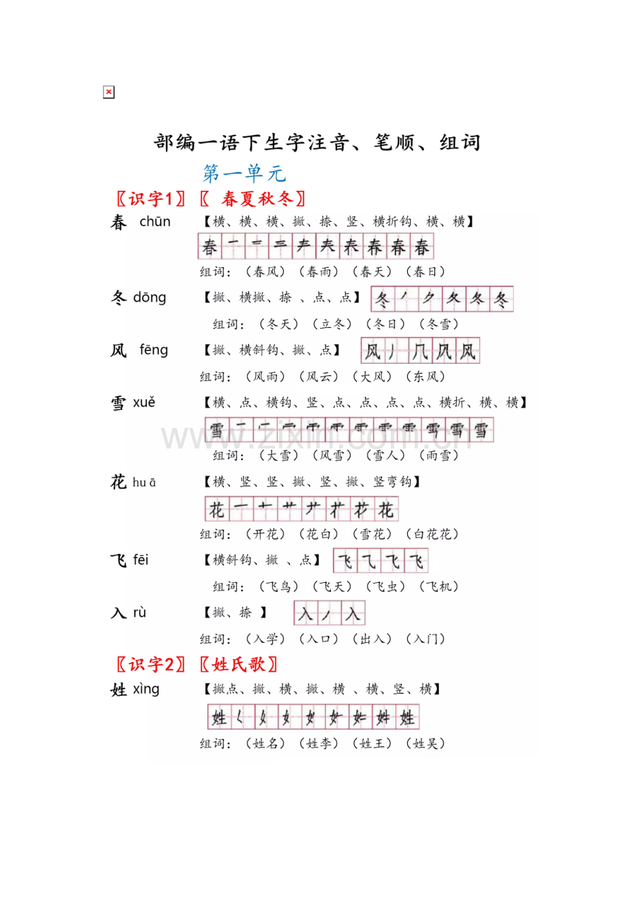 一年级下册生字笔画笔顺、组词.docx_第1页