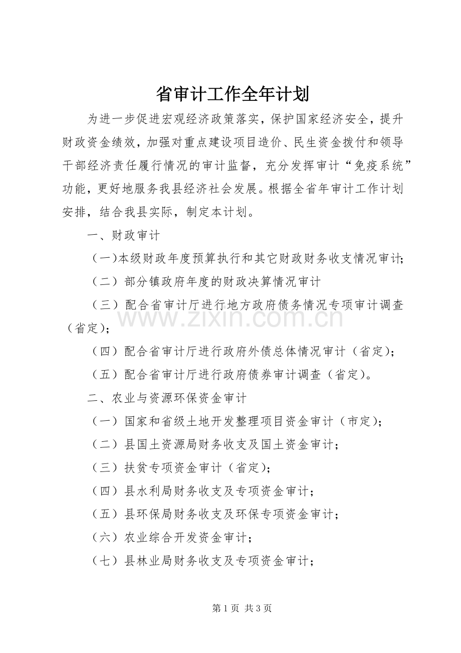 省审计工作全年计划.docx_第1页