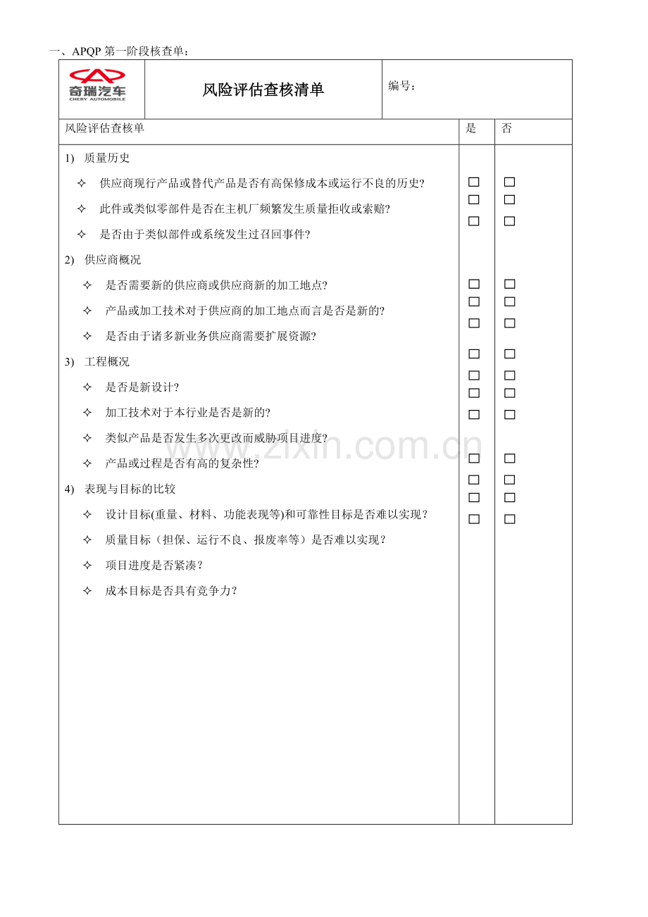 附件四：供应商APQP阶段核查单.docx_第1页