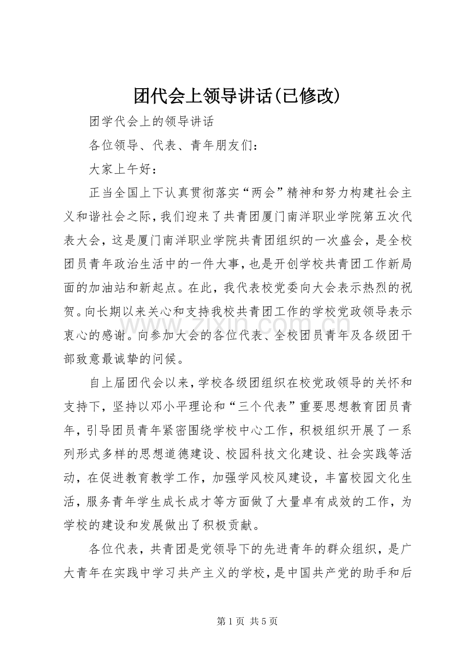 团代会上领导讲话发言(已修改).docx_第1页