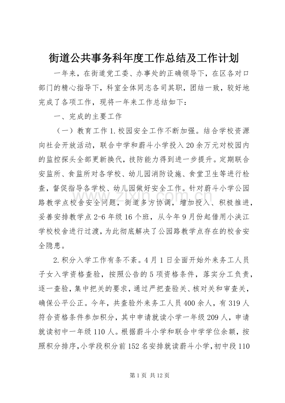 街道公共事务科年度工作总结及工作计划.docx_第1页