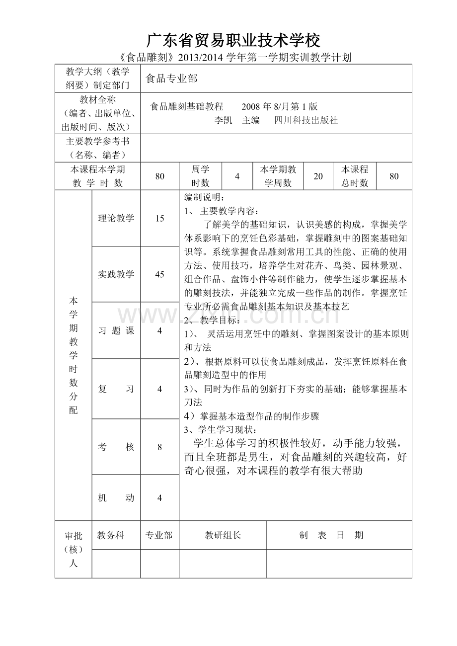 食品雕刻授课计划.doc_第1页