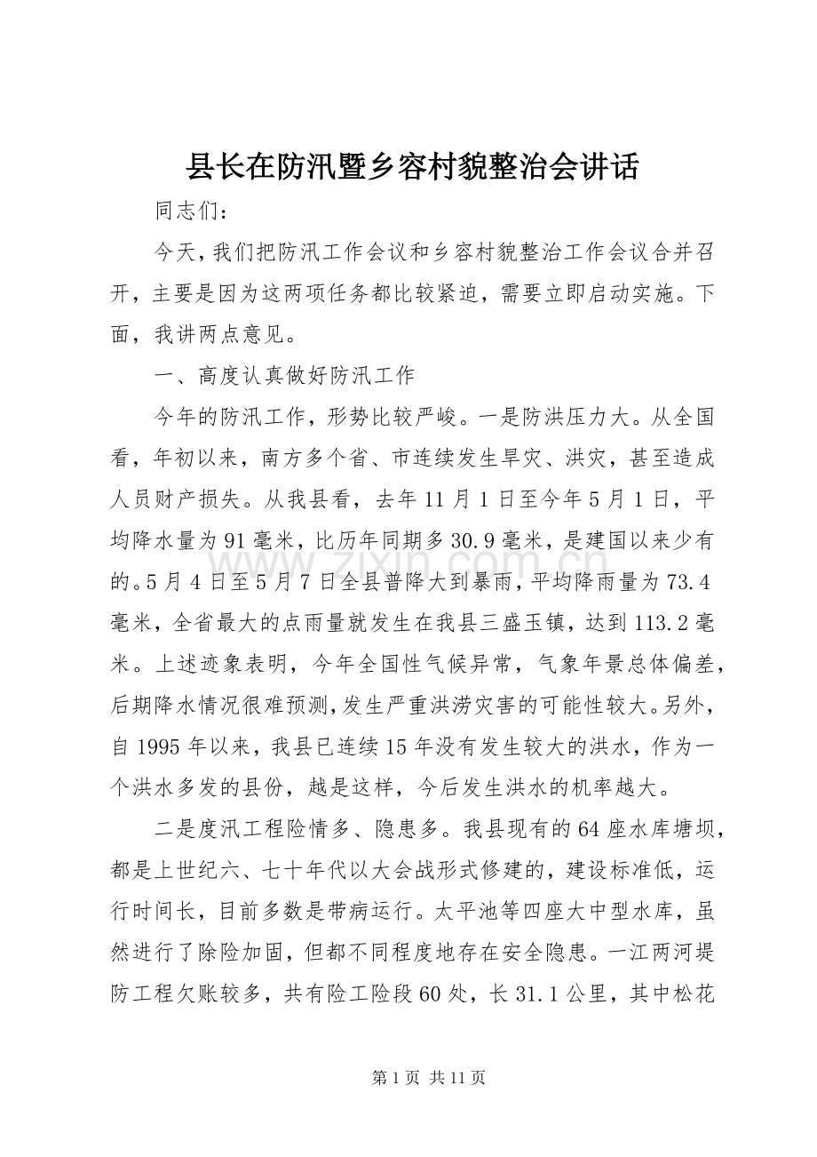 县长在防汛暨乡容村貌整治会讲话发言.docx_第1页