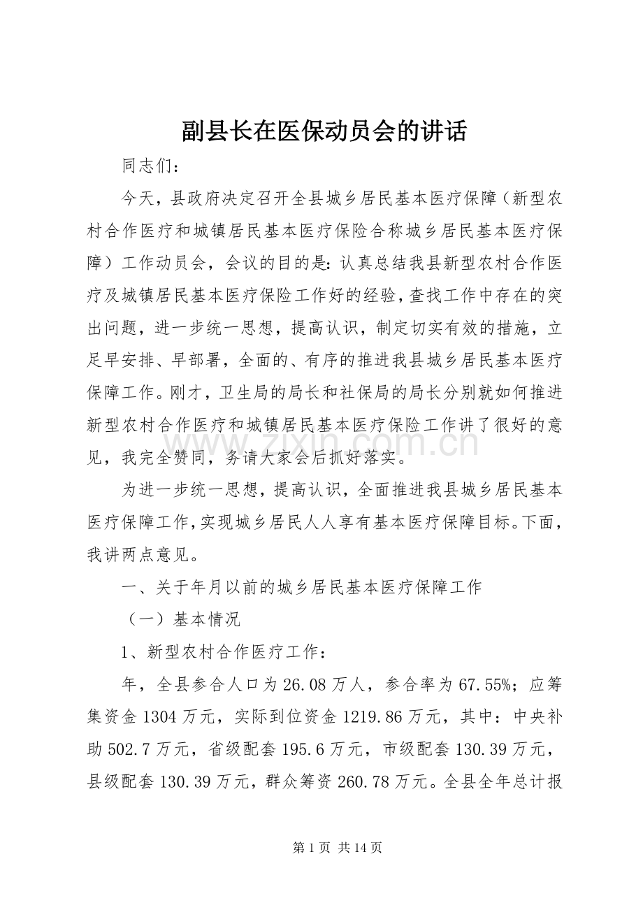 副县长在医保动员会的讲话发言.docx_第1页