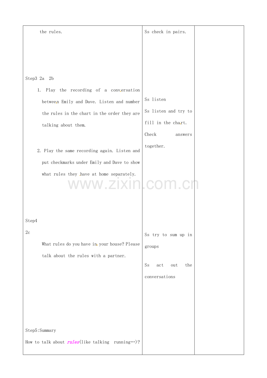 山东省郯城三中七年级英语《Unit12 Don’t eat in class.SectionB（1a—2c）》教案 人教新目标版.doc_第2页