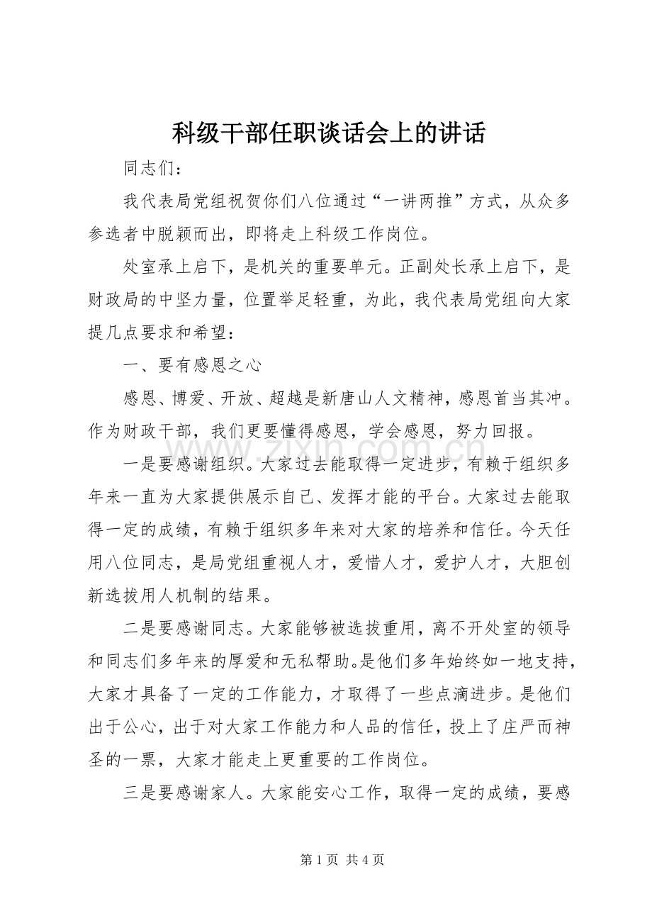 科级干部任职谈话会上的讲话发言.docx_第1页