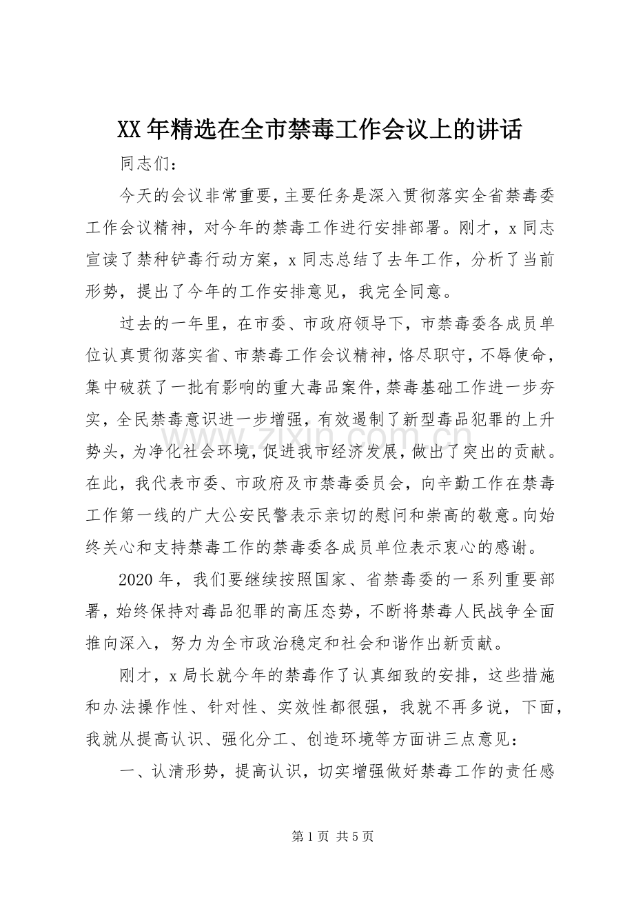XX年在全市禁毒工作会议上的讲话发言.docx_第1页
