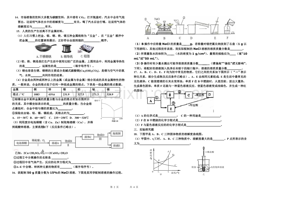 2015初四化学月考试题.doc_第2页